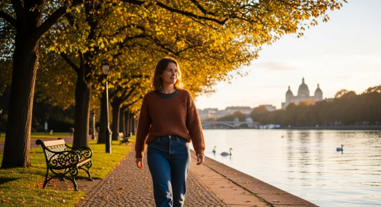 Erfahrungsbericht Lisa aus Hamburg — Frau beim Spaziergang an der Alster nach erfolgreicher Abnahme