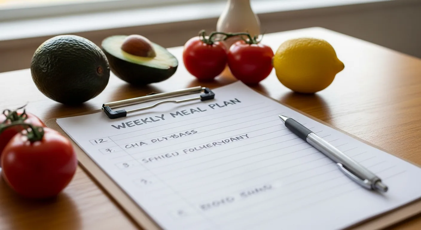 Ernährungsplan Wochenplan zum Abnehmen — handgeschriebener Wochenplan mit frischen Zutaten