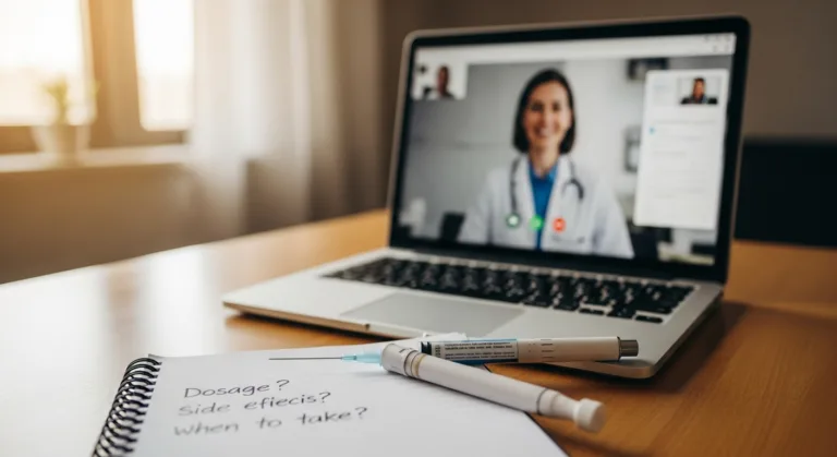 Juniper Abnehmspritze Erfahrung und Test 2026 — Online-Arztgespräch am Laptop